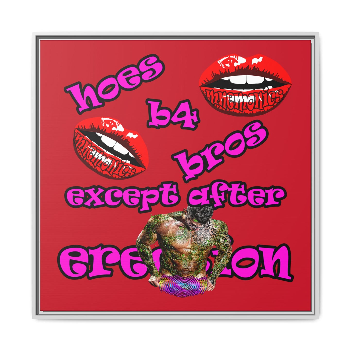 hoes b4 bros - framed canvas art (dark red)