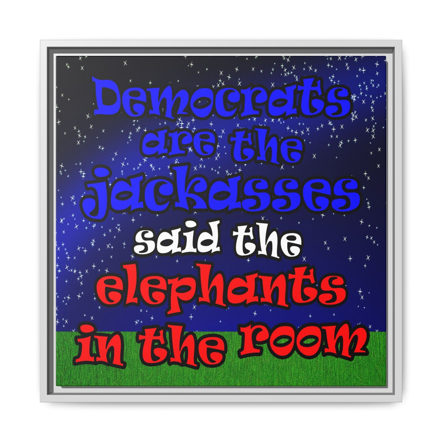 donkeys and elephants - framed canvas art ('snoops' background)