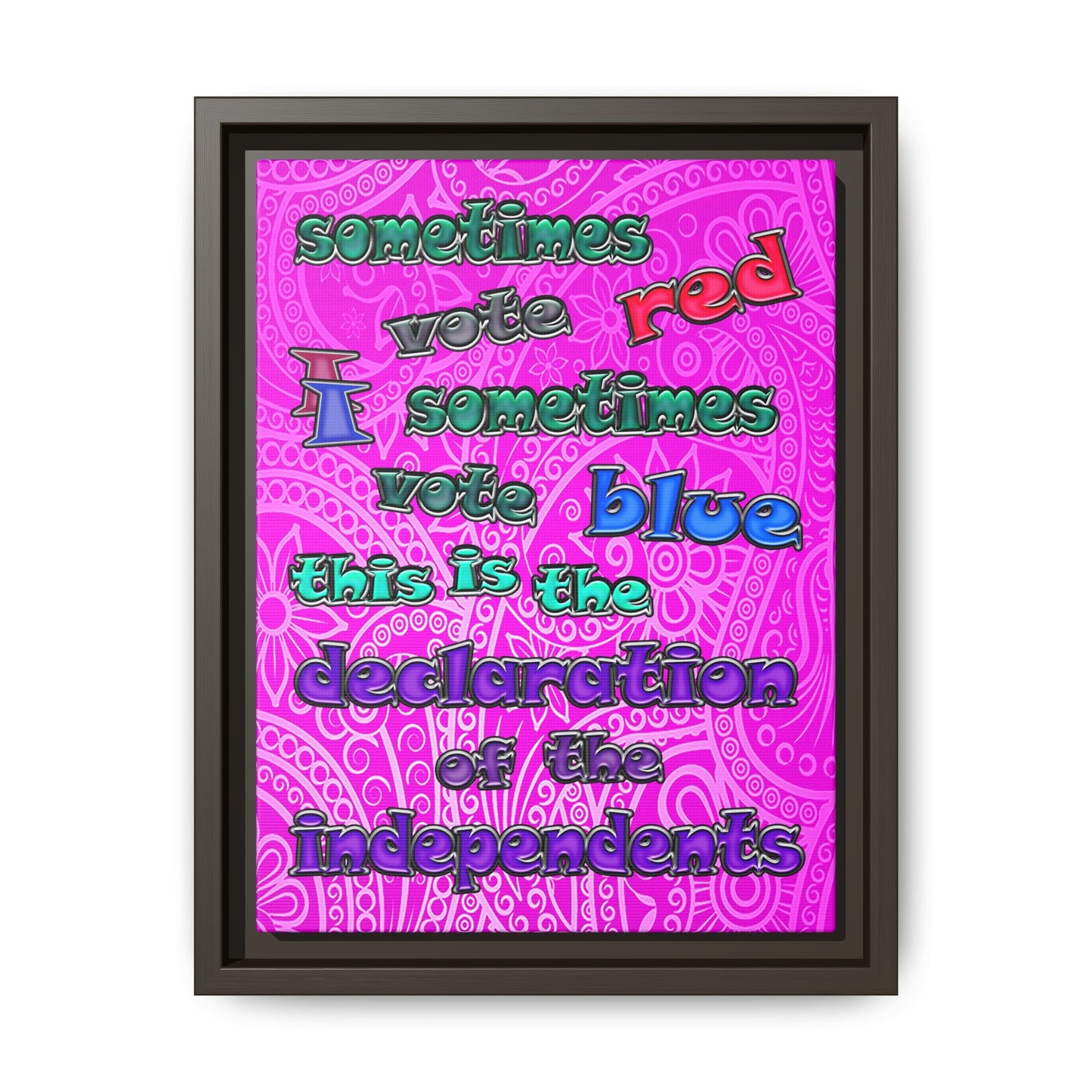 declaration of the independents - framed canvas art (pink swirl)