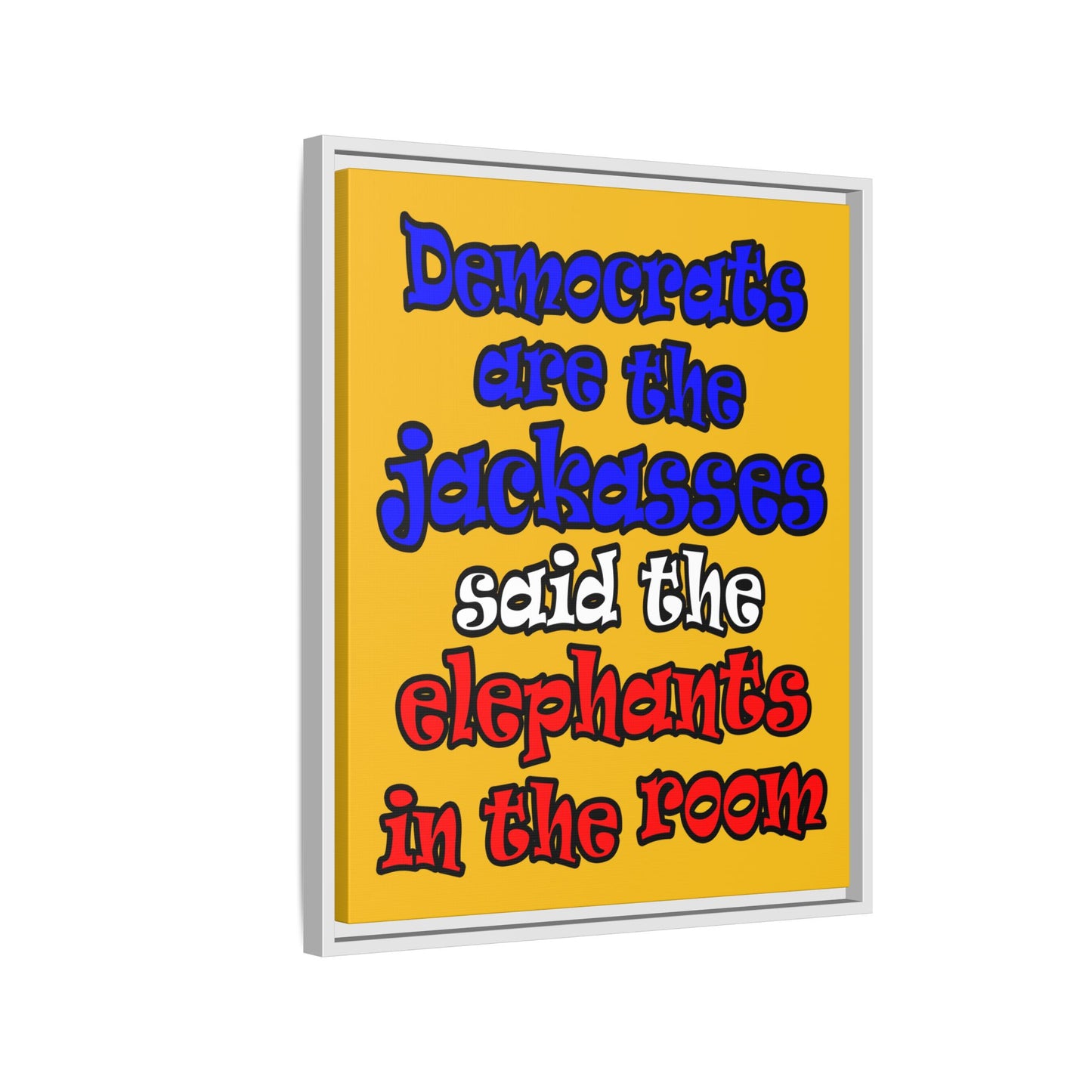 donkeys and elephants - framed canvas art (yellow)