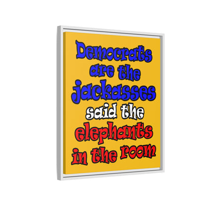 donkeys and elephants - framed canvas art (yellow)
