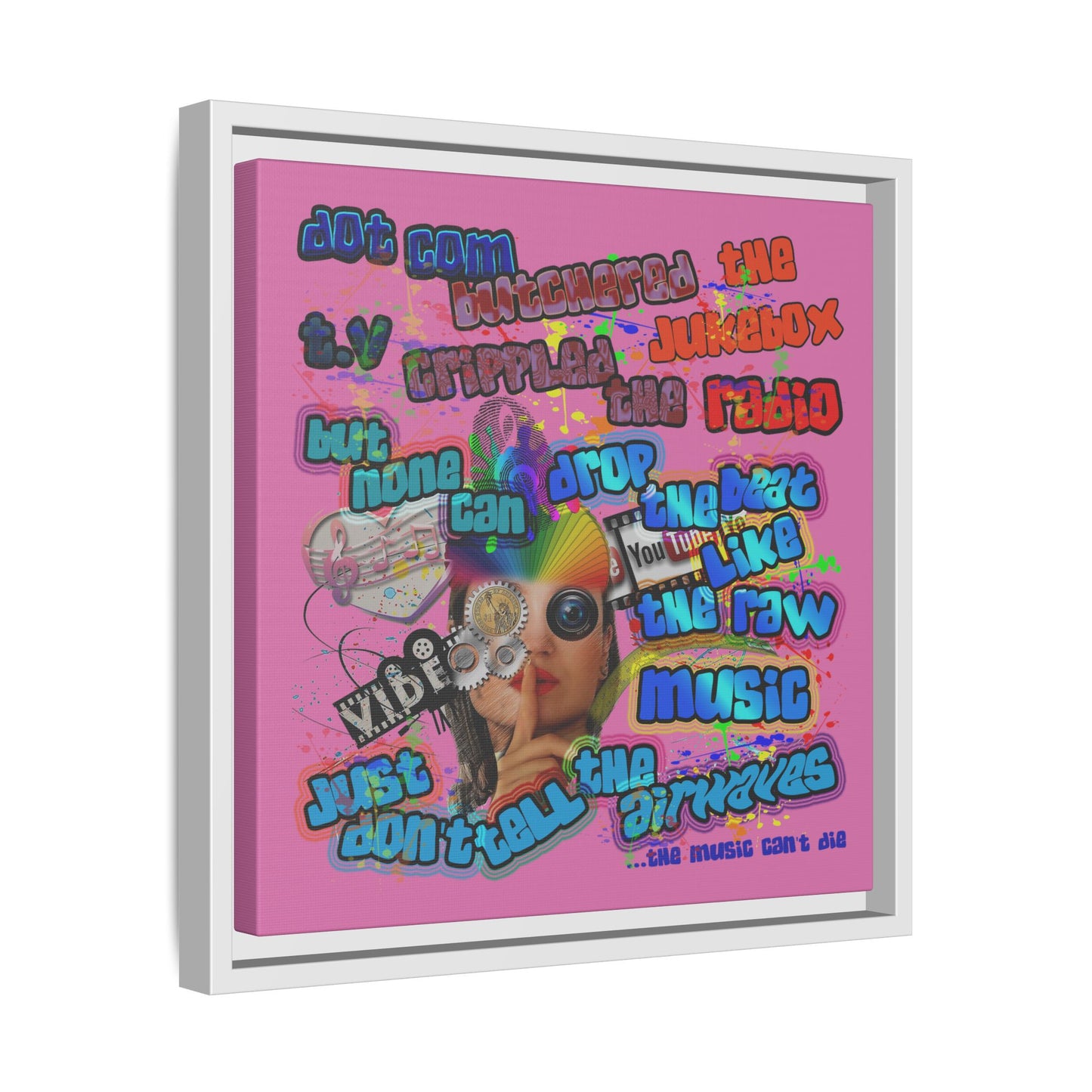 drop the beat - framed canvas art (light pink)