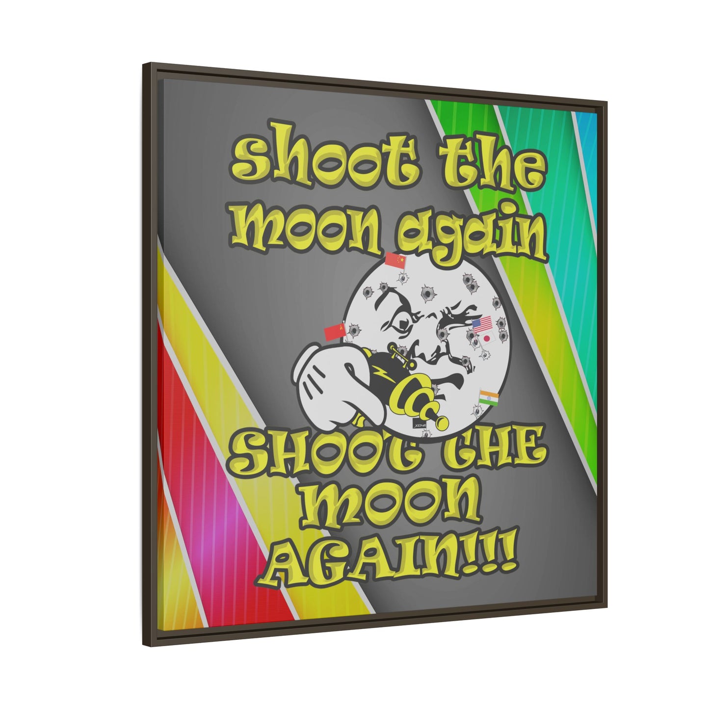 shoot the moon again - framed canvas art (rainbow split)