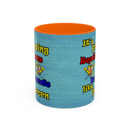 popping like popcorn - Accent Mug (faded dark blue)
