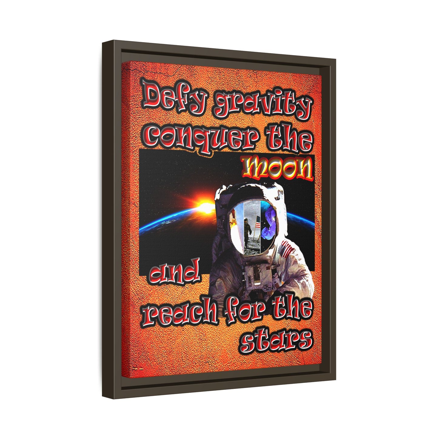 defy conquer reach - framed canvas art (burnt orange)