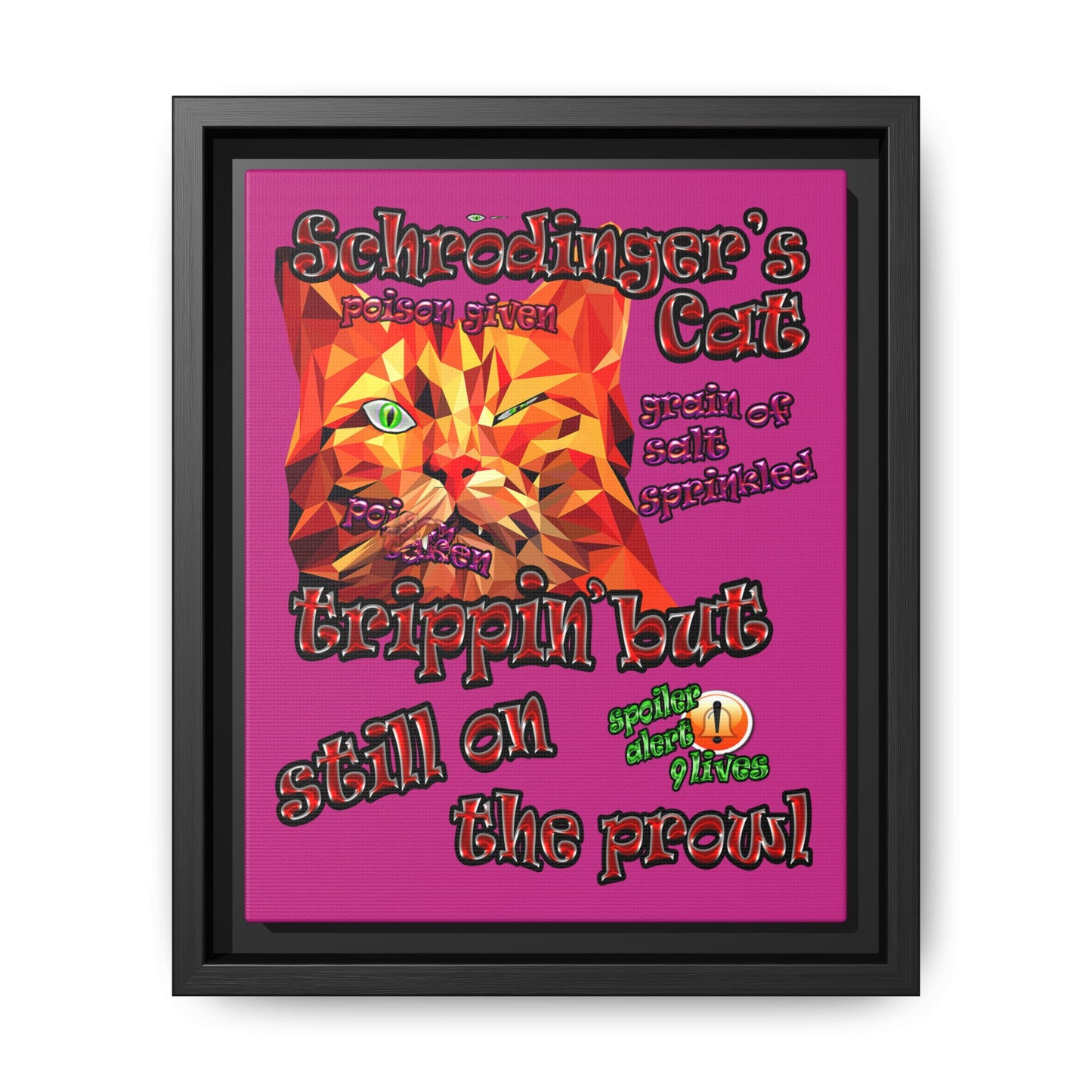 schrodinger's cat - framed canvas art (pink)