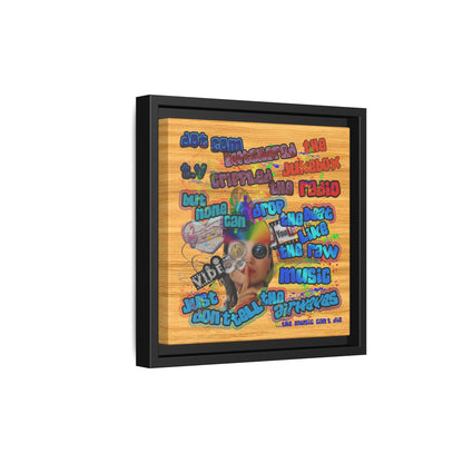 drop the beat - framed canvas art (butterscotch wood finish)
