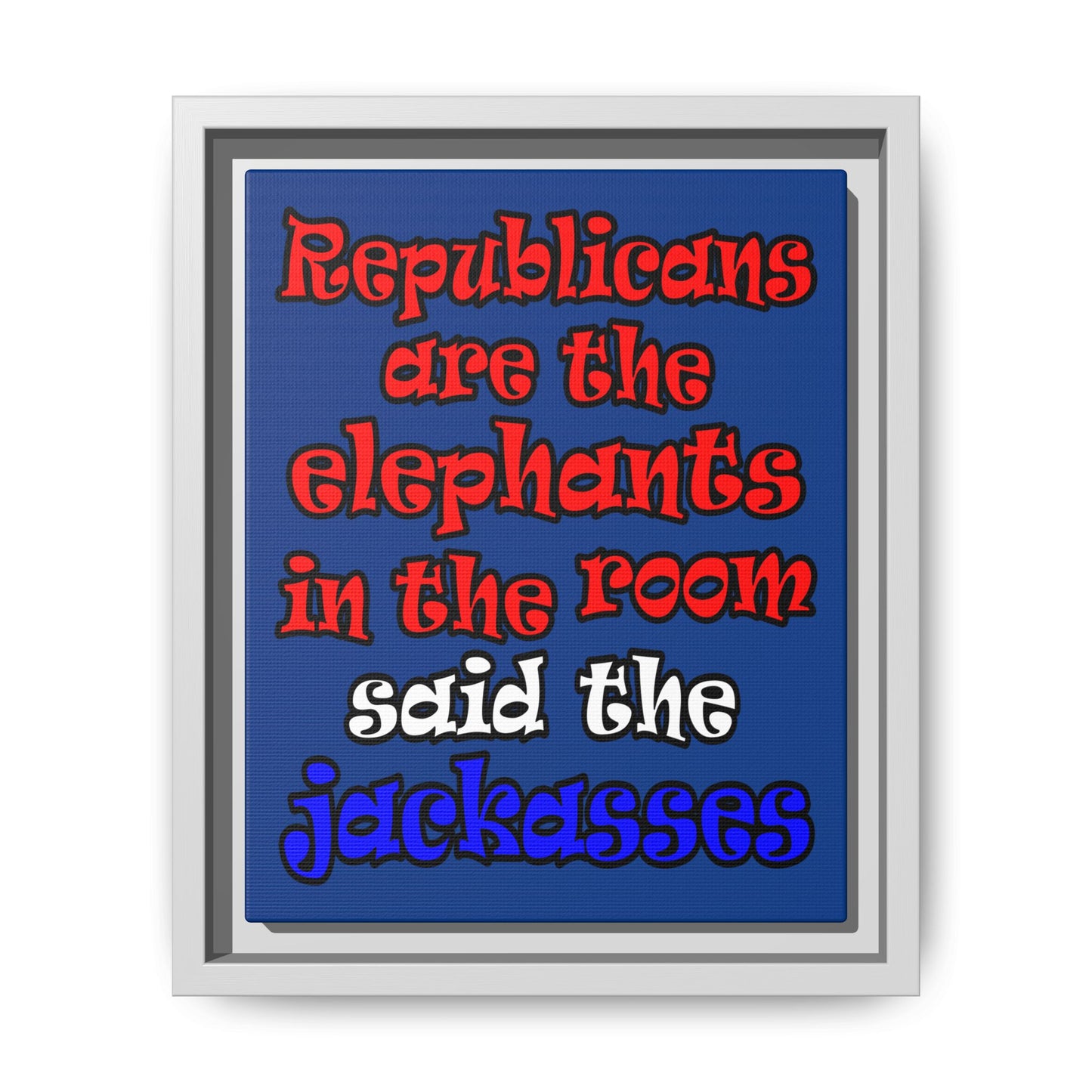 donkeys and elephants - framed canvas art (dark blue)