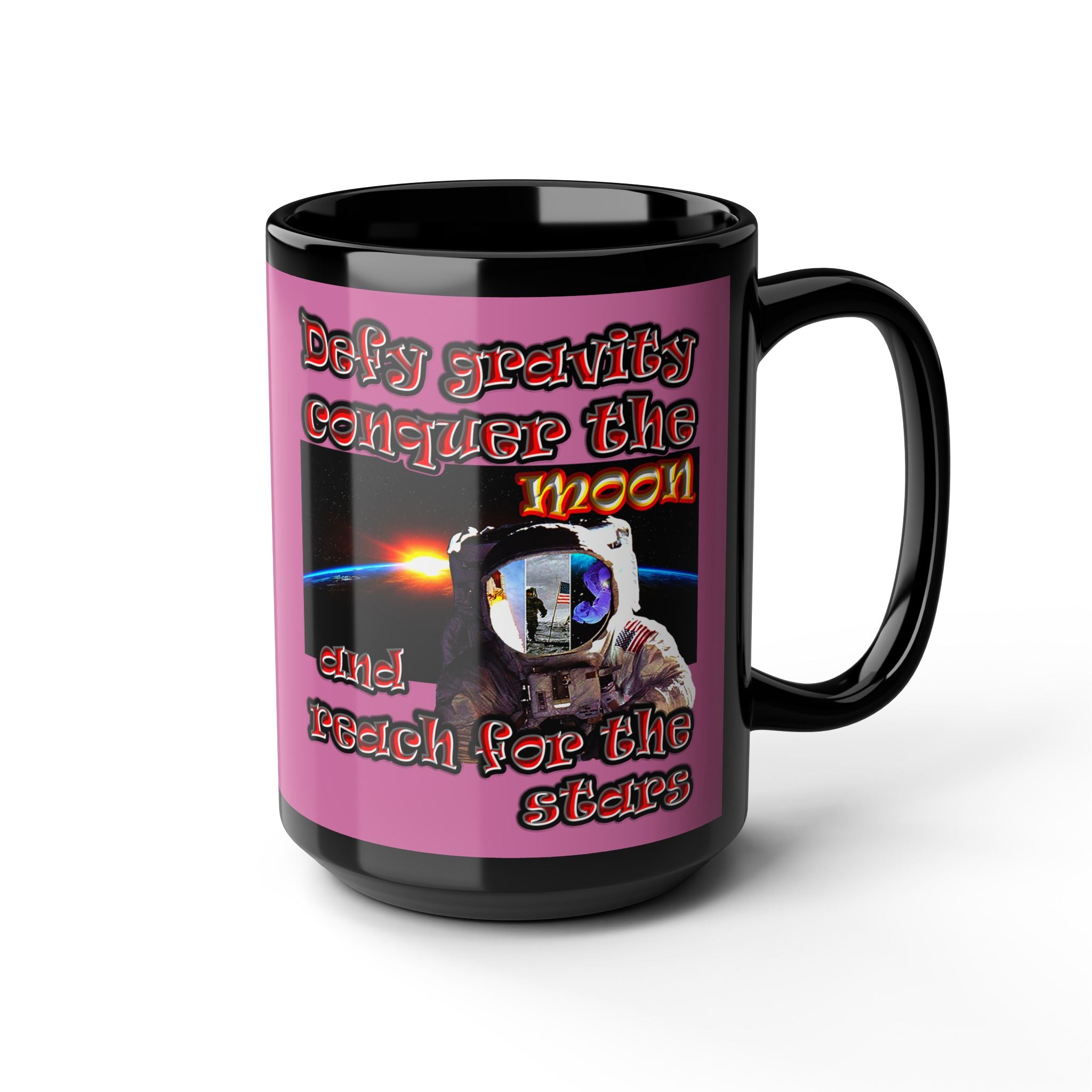 defy conquer reach - Black Mug (light pink)