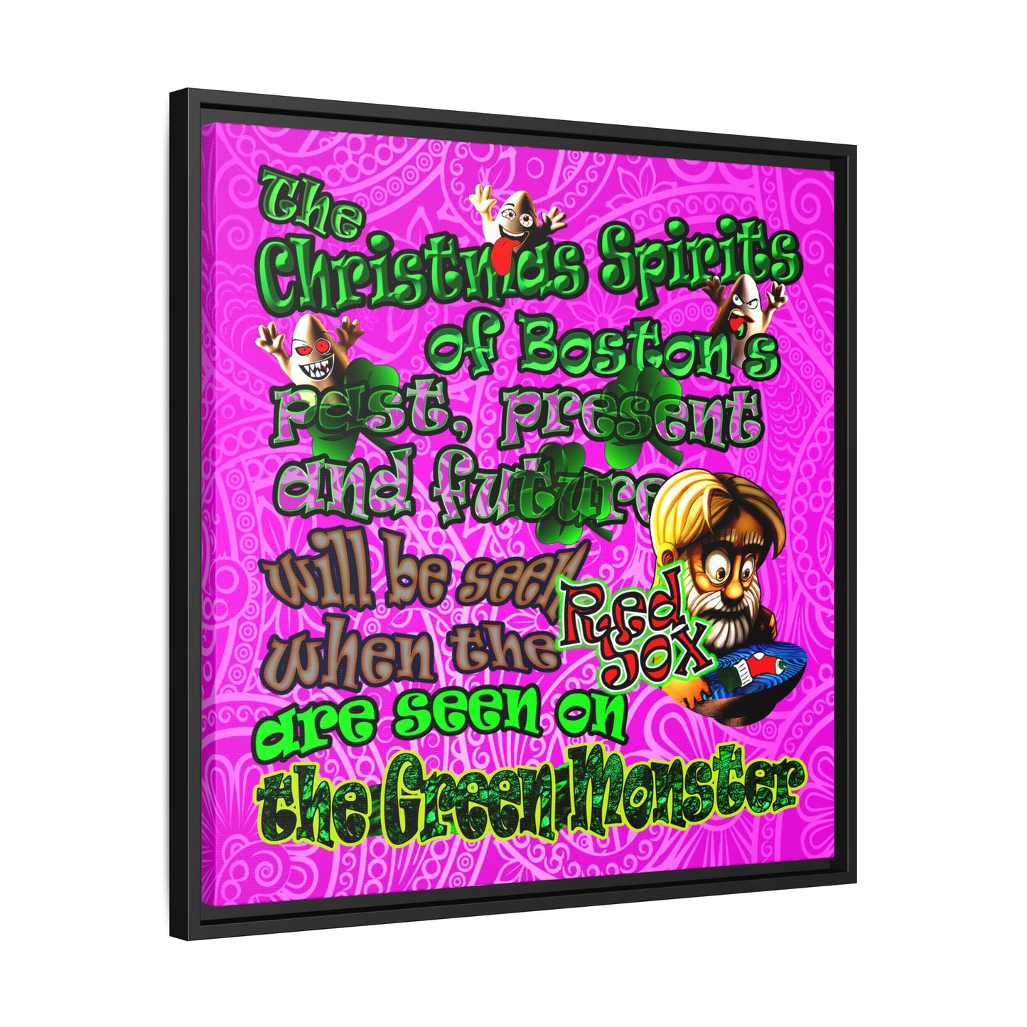 christmas spirits of boston - framed canvas art (pink swirl)