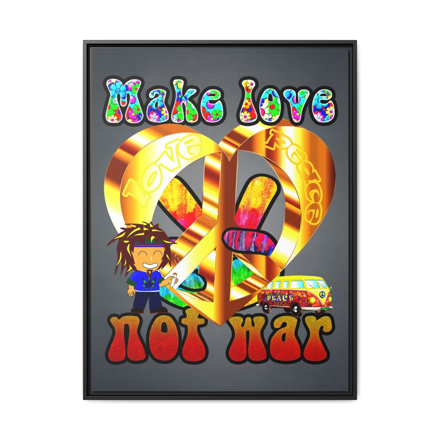 love peace - framed canvas art (grey-light grey)