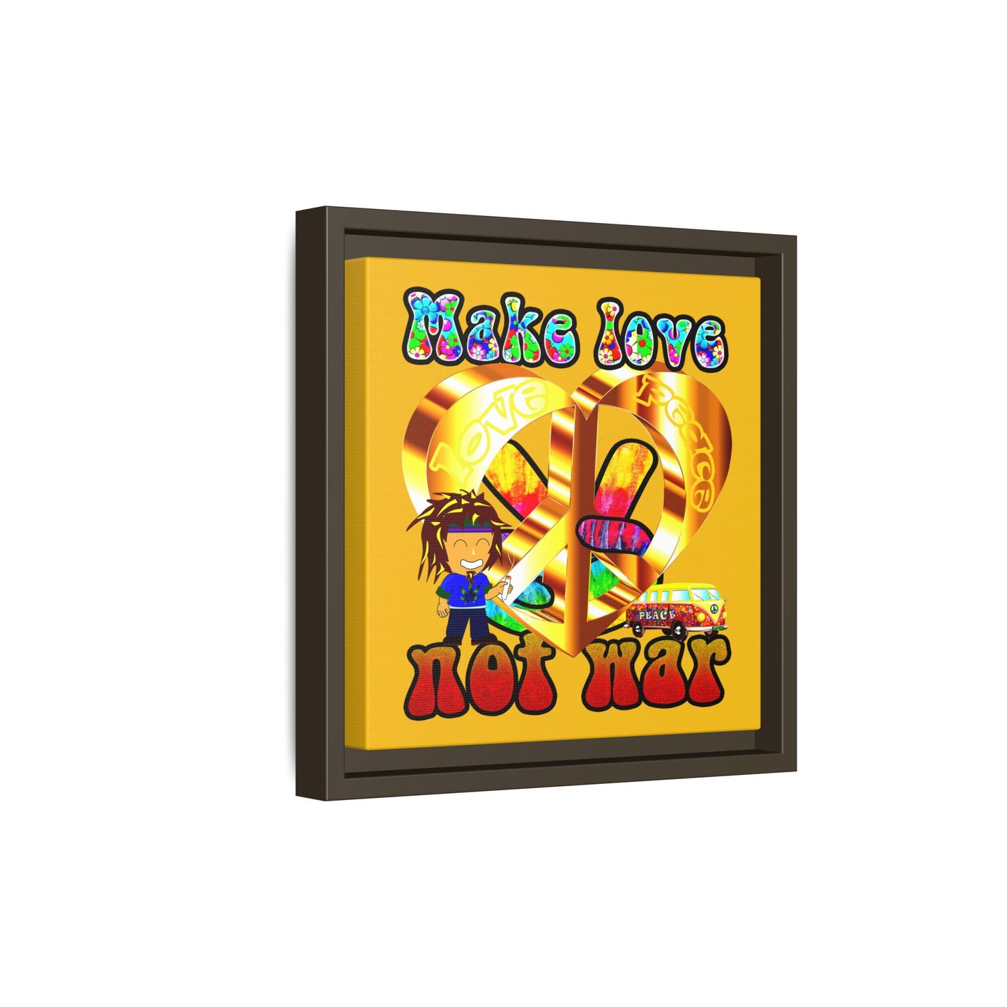 love peace - framed canvas art (yellow)