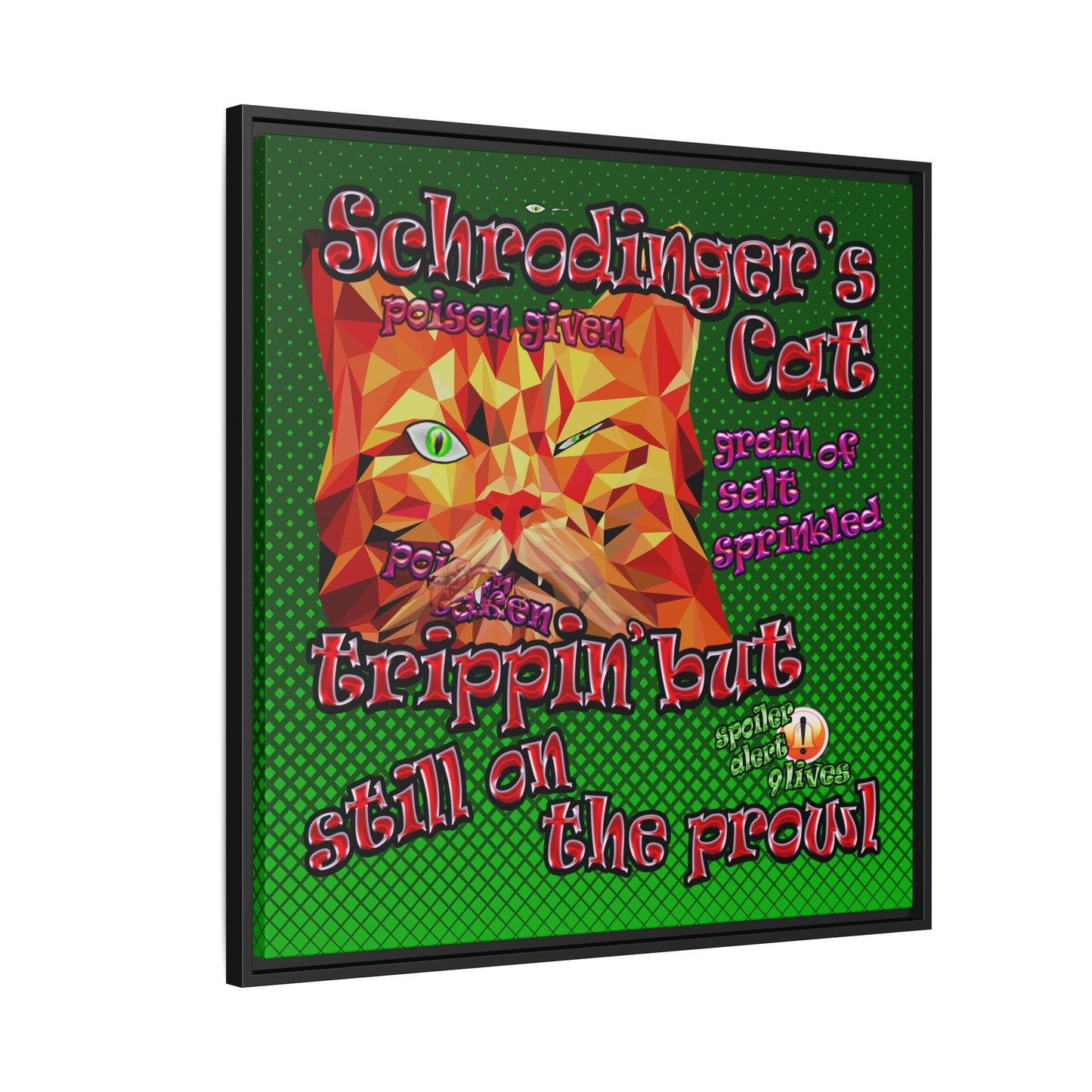schrodinger's cat - framed canvas art (logo green)