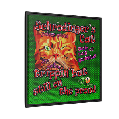schrodinger's cat - framed canvas art (logo green)