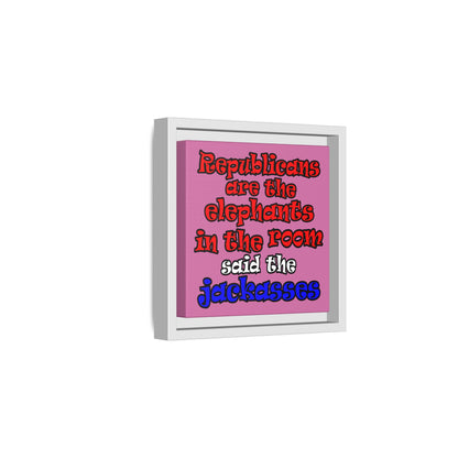 donkeys and elephants - framed canvas art (light pink)