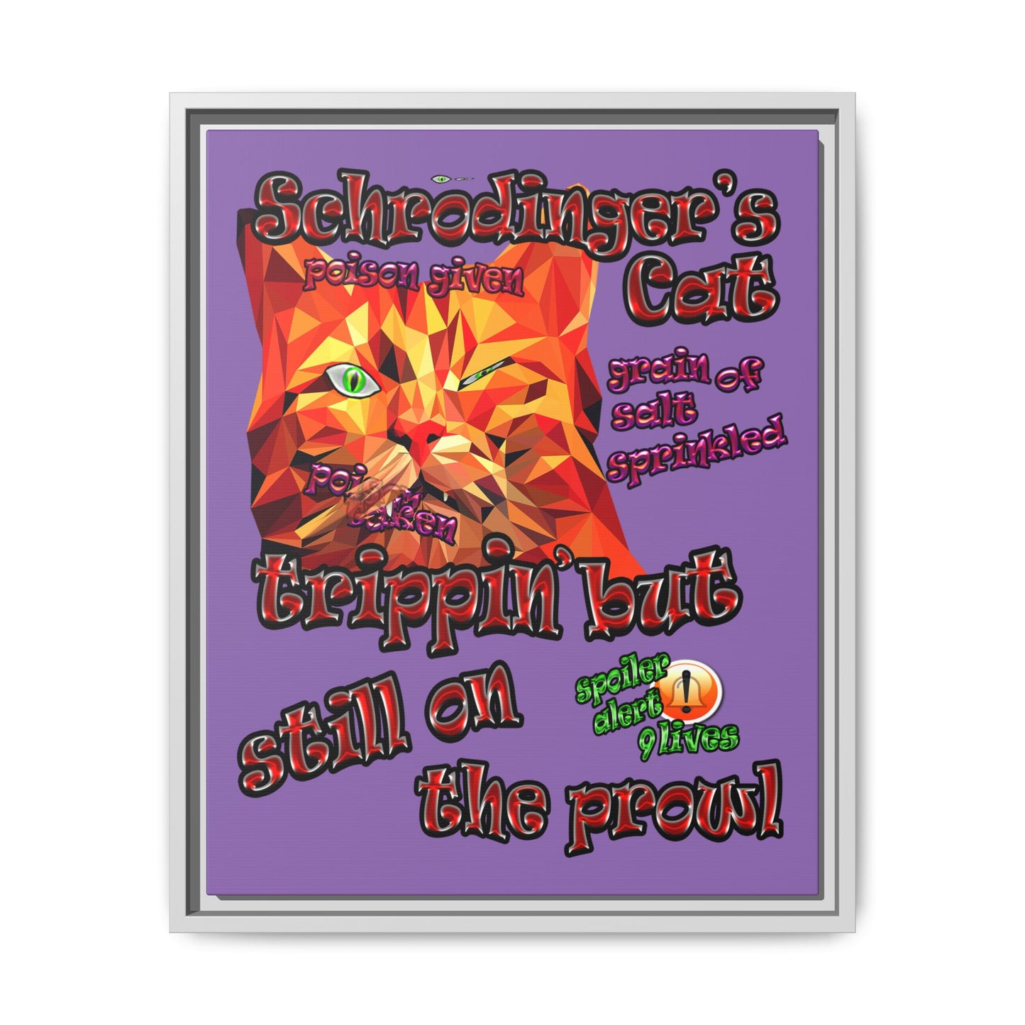 schrodinger's cat - framed canvas art (light purple)