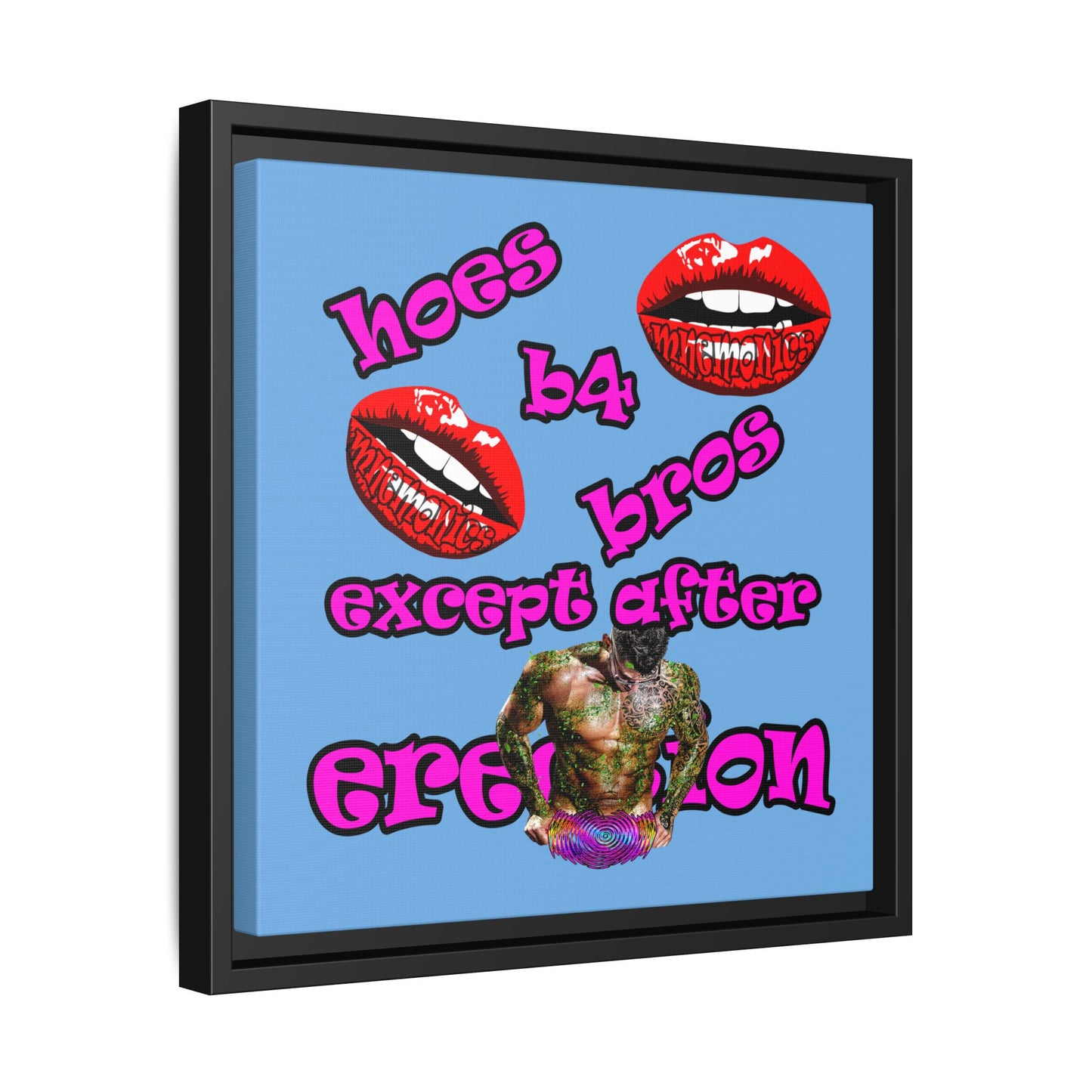 hoes b4 bros - framed canvas art (light blue)