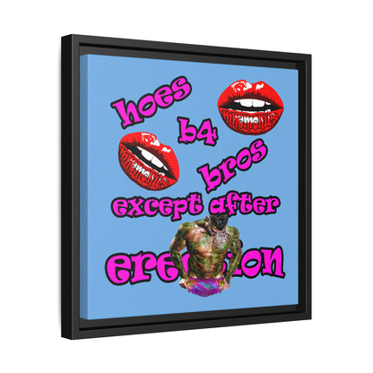 hoes b4 bros - framed canvas art (light blue)