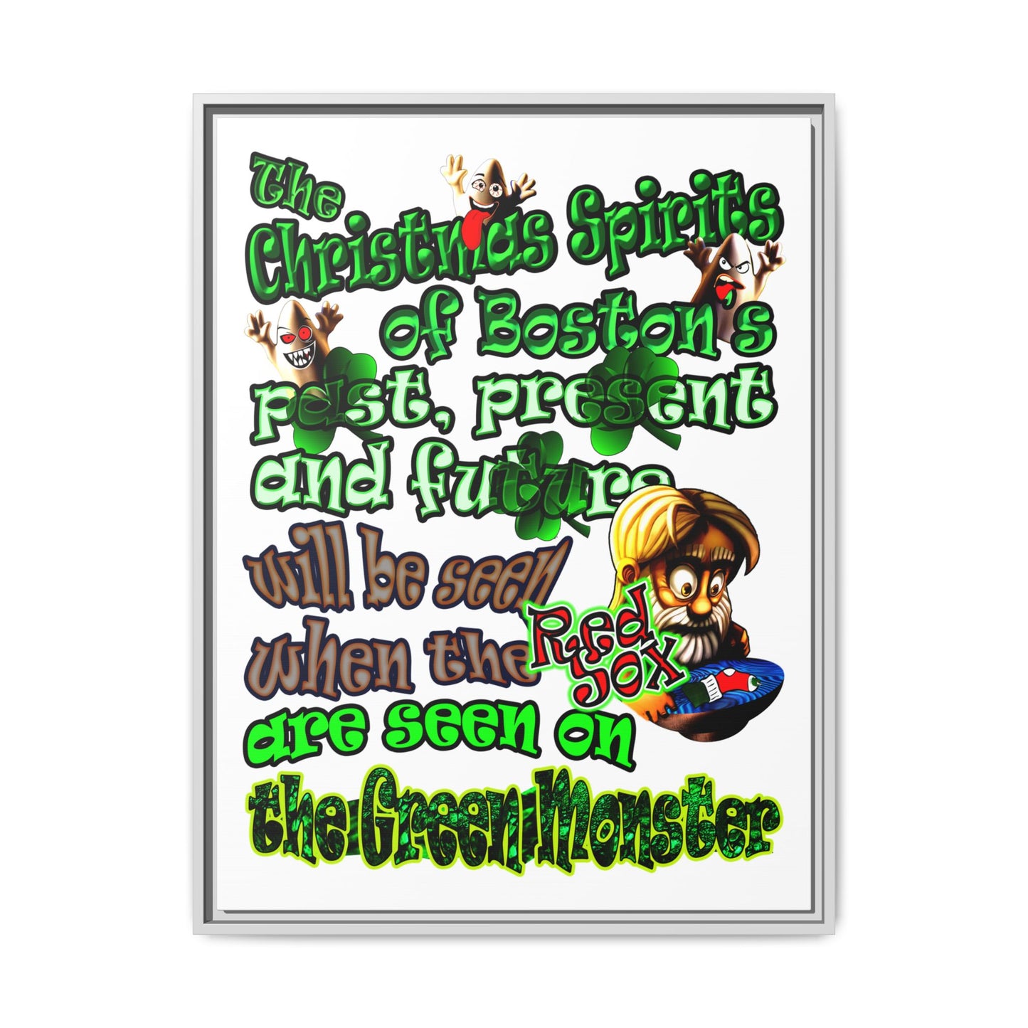 christmas spirits of boston - framed canvas art (white)
