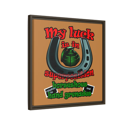 my luck - framed canvas art (light brown)