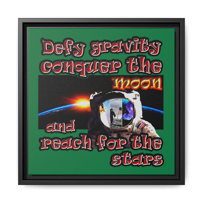 defy conquer reach - framed canvas art (dark green)