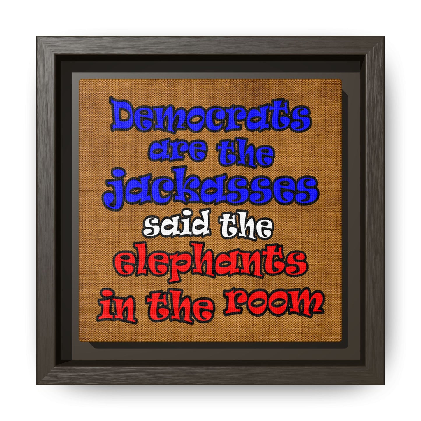 donkeys and elephants - framed canvas art (brown papyrus)
