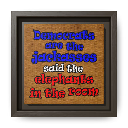 donkeys and elephants - framed canvas art (brown papyrus)