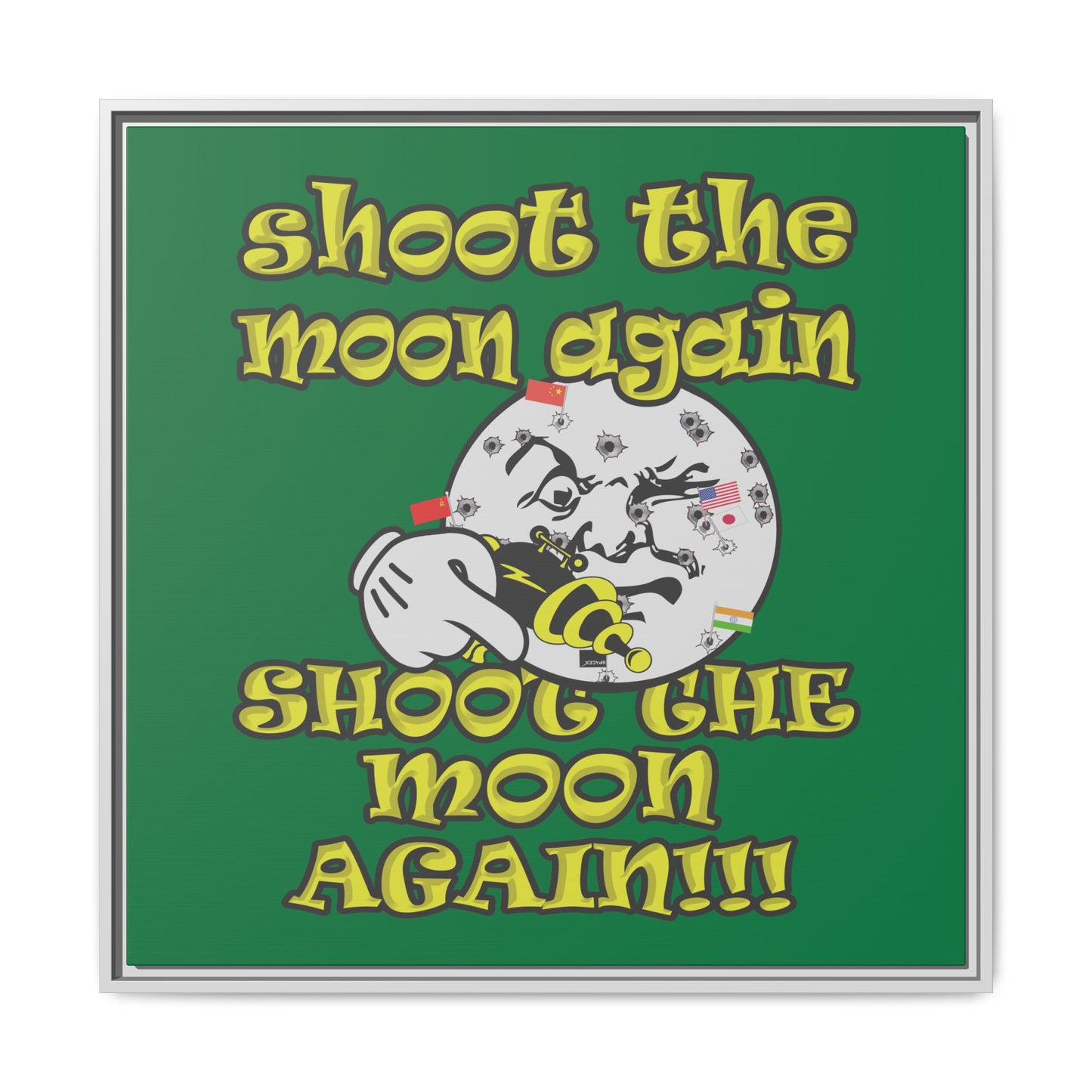 shoot the moon again - framed canvas art (dark green)