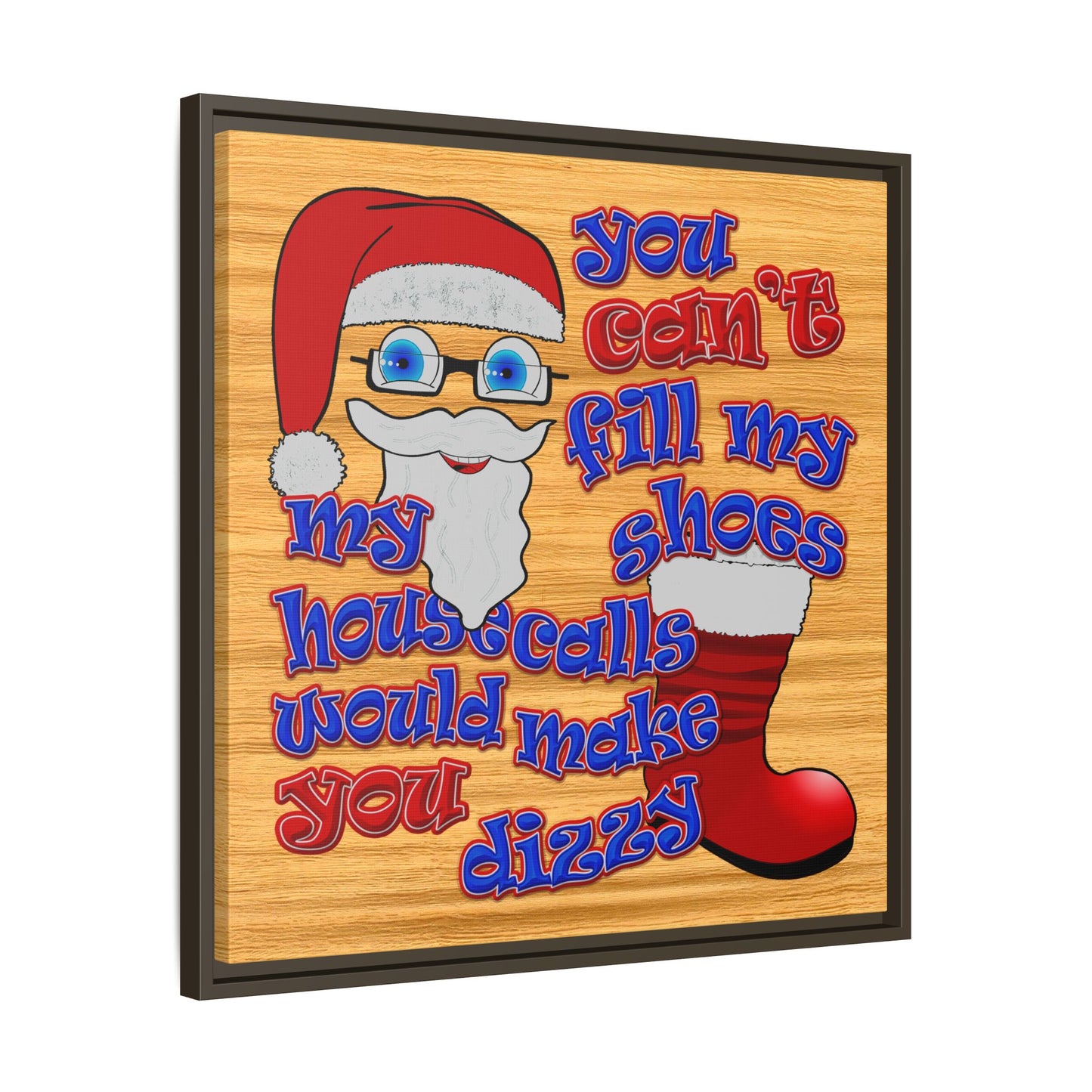 santa's shoes - framed canvas art (butterscotch wood finish)