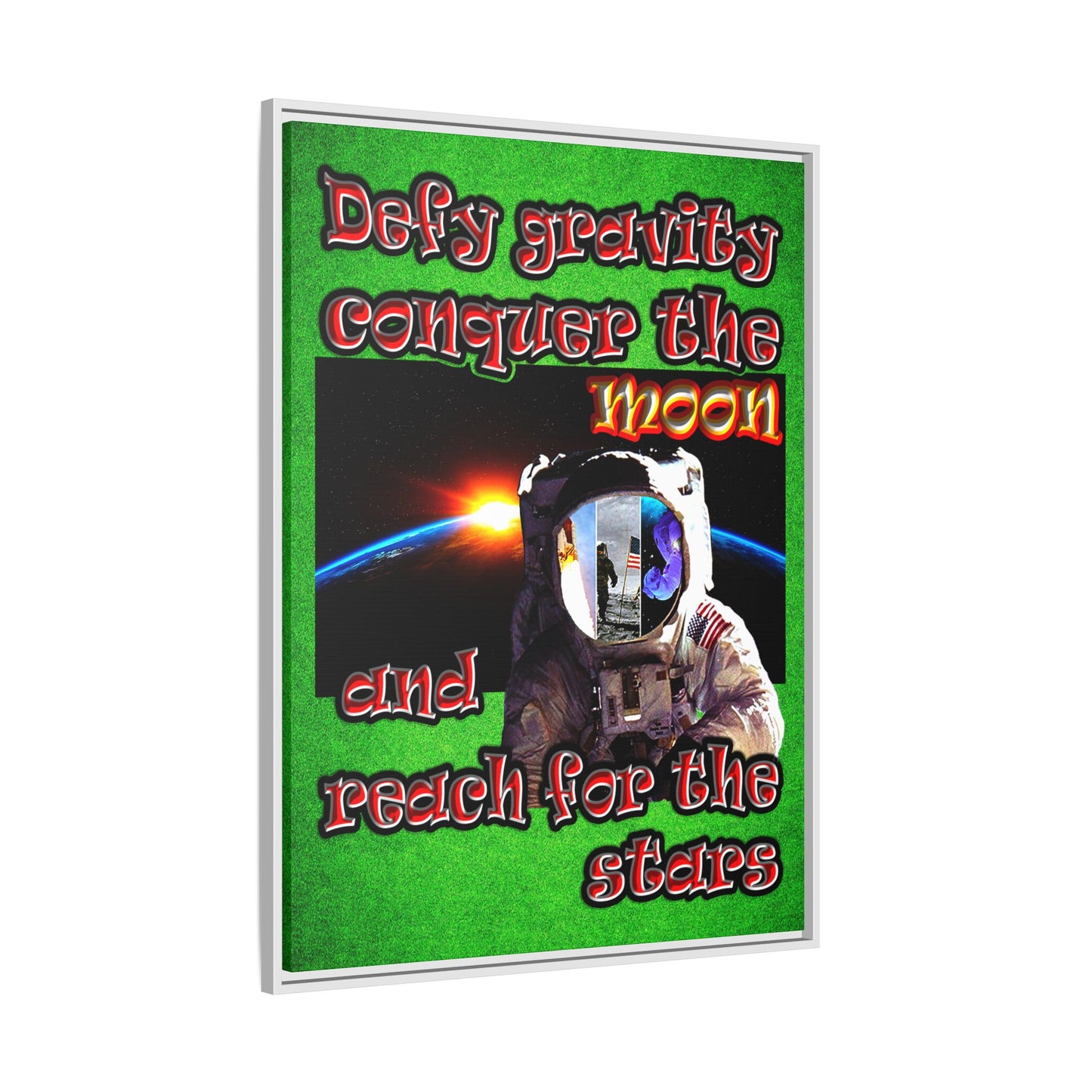 defy conquer reach - framed canvas art (green turf)