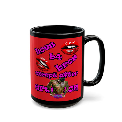 hoes b4 bros - Black Mug (red)