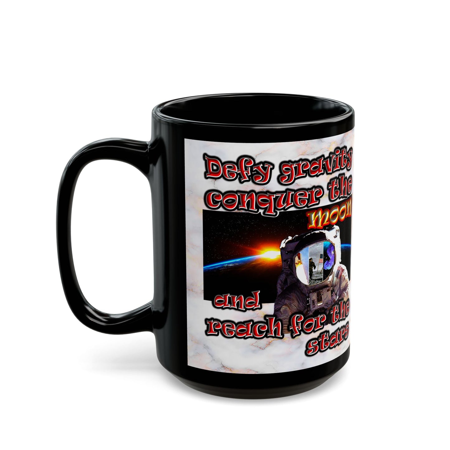 defy conquer reach - Black Mug (white marble)