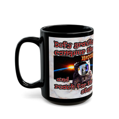 defy conquer reach - Black Mug (white marble)