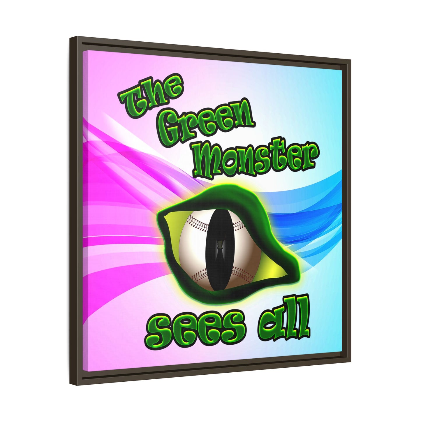green monster - framed canvas art (light blue-pink wave)