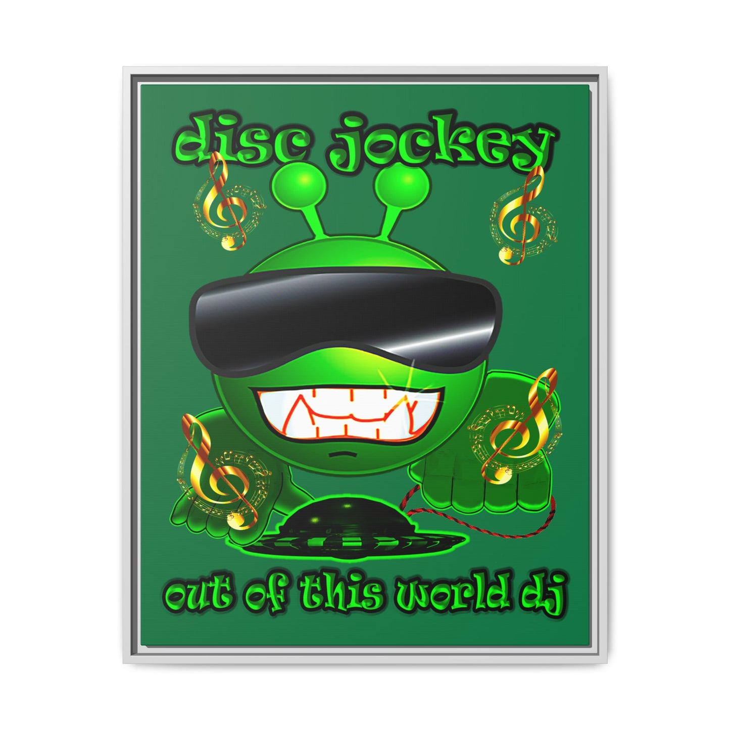 disc jockey - framed canvas art (dark green)