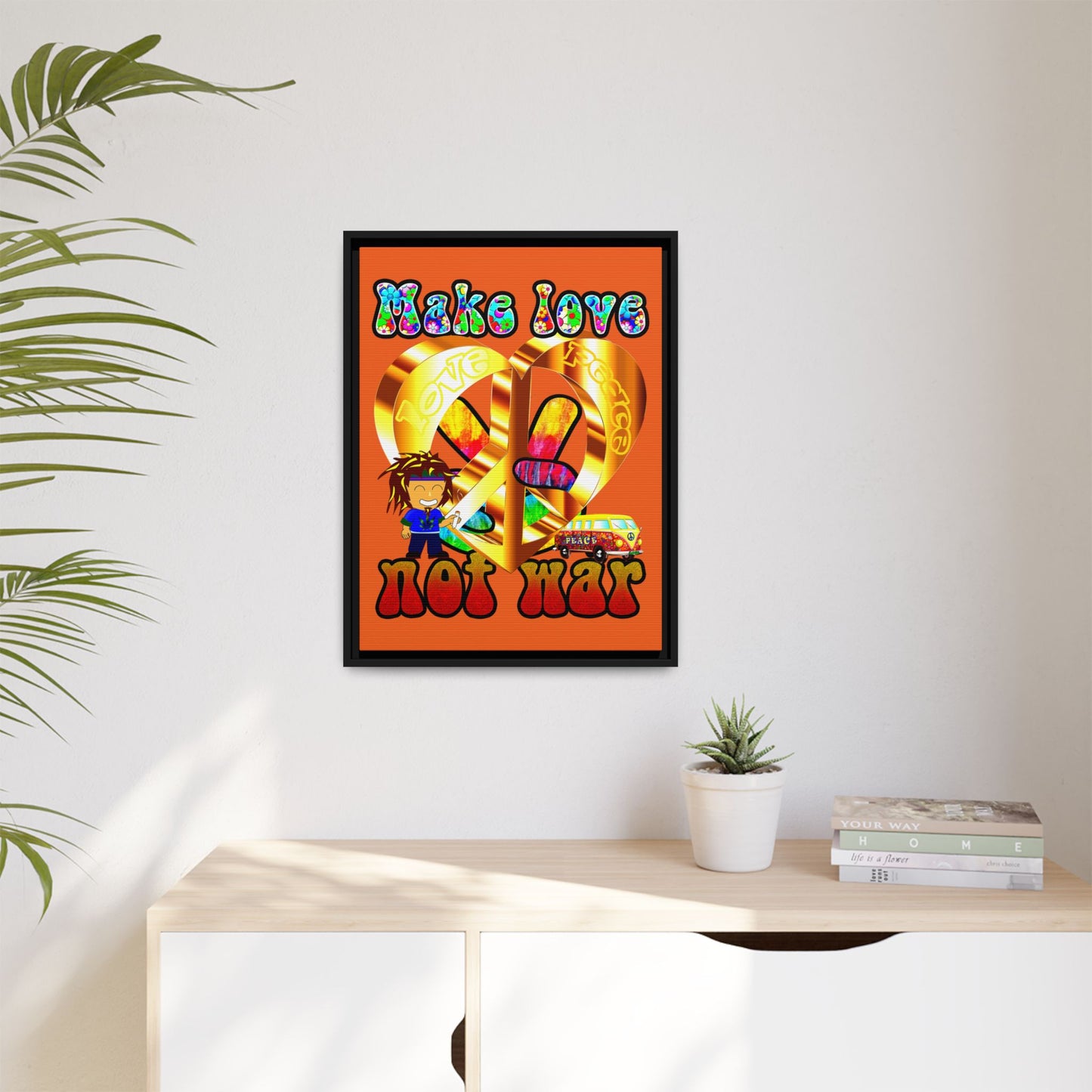 love peace - framed canvas art (orange)