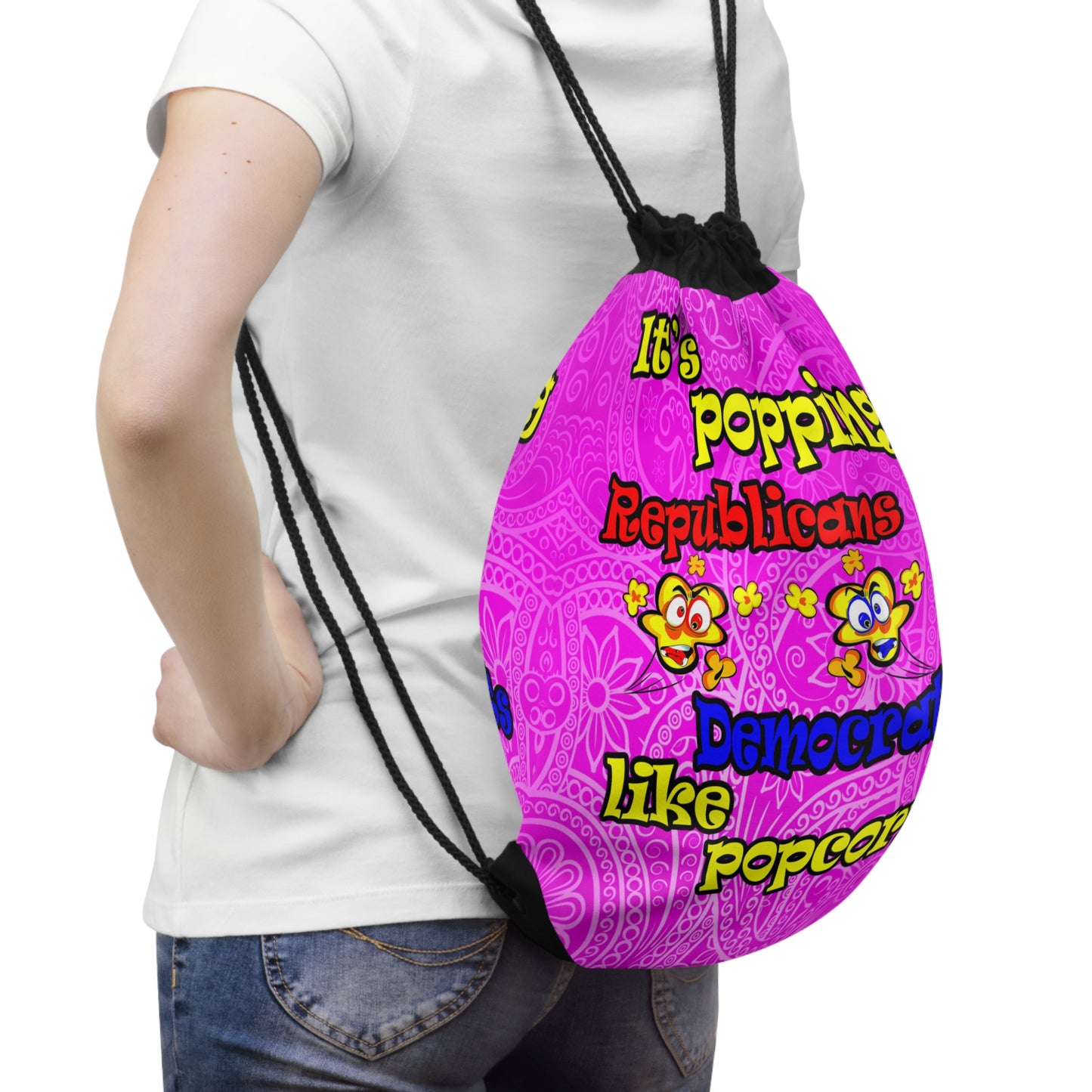 popping like popcorn - Drawstring Bag (pink swirl)