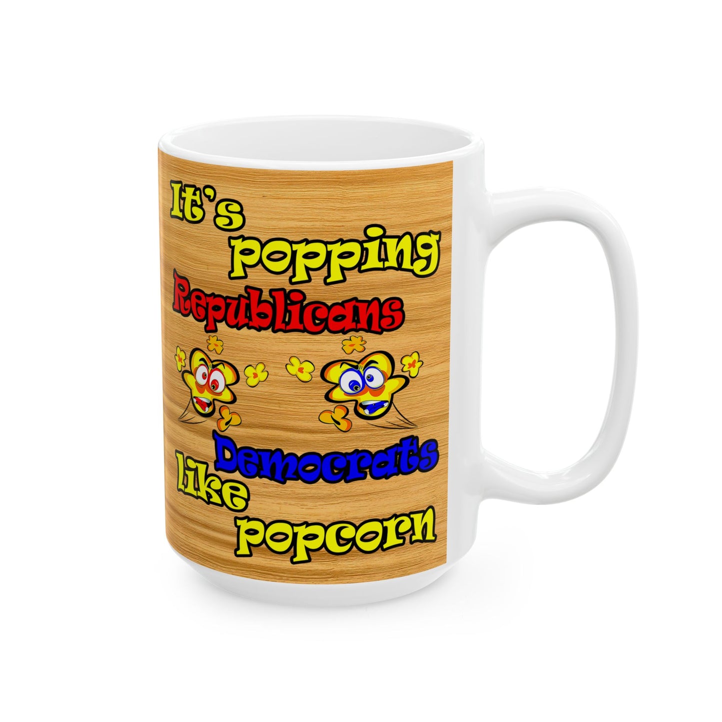 popping like popcorn - White Mug (butterscotch wood finish)