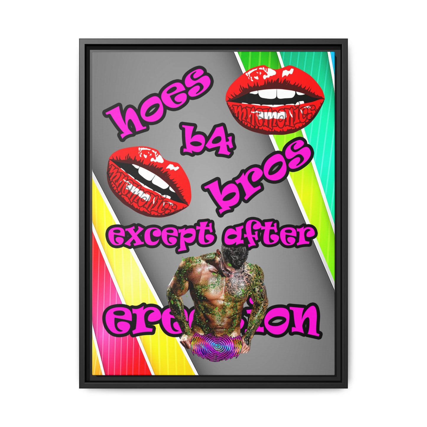 hoes b4 bros - framed canvas art (rainbow split)