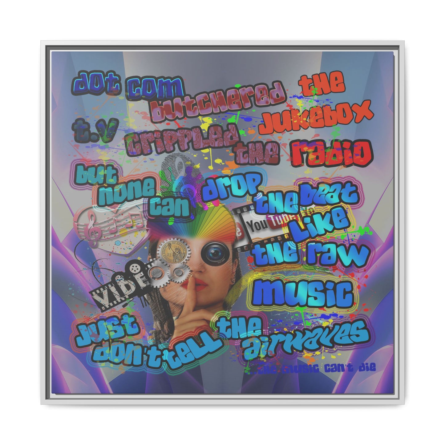 drop the beat - framed canvas art (grey-pink wave)