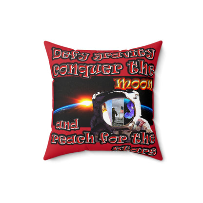 defy conquer reach - Spun Polyester Square Pillow - (dark red)