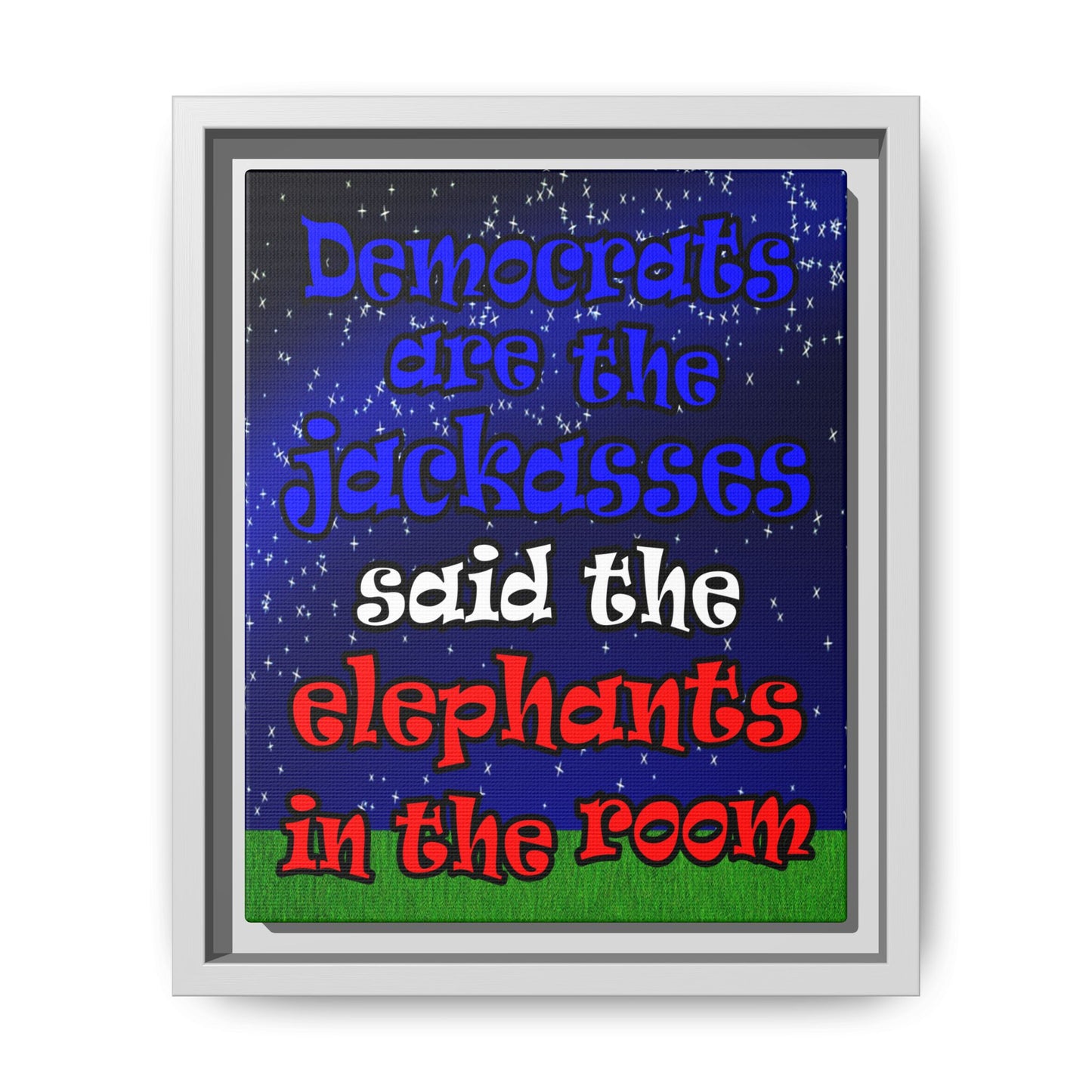 donkeys and elephants - framed canvas art ('snoops' background)