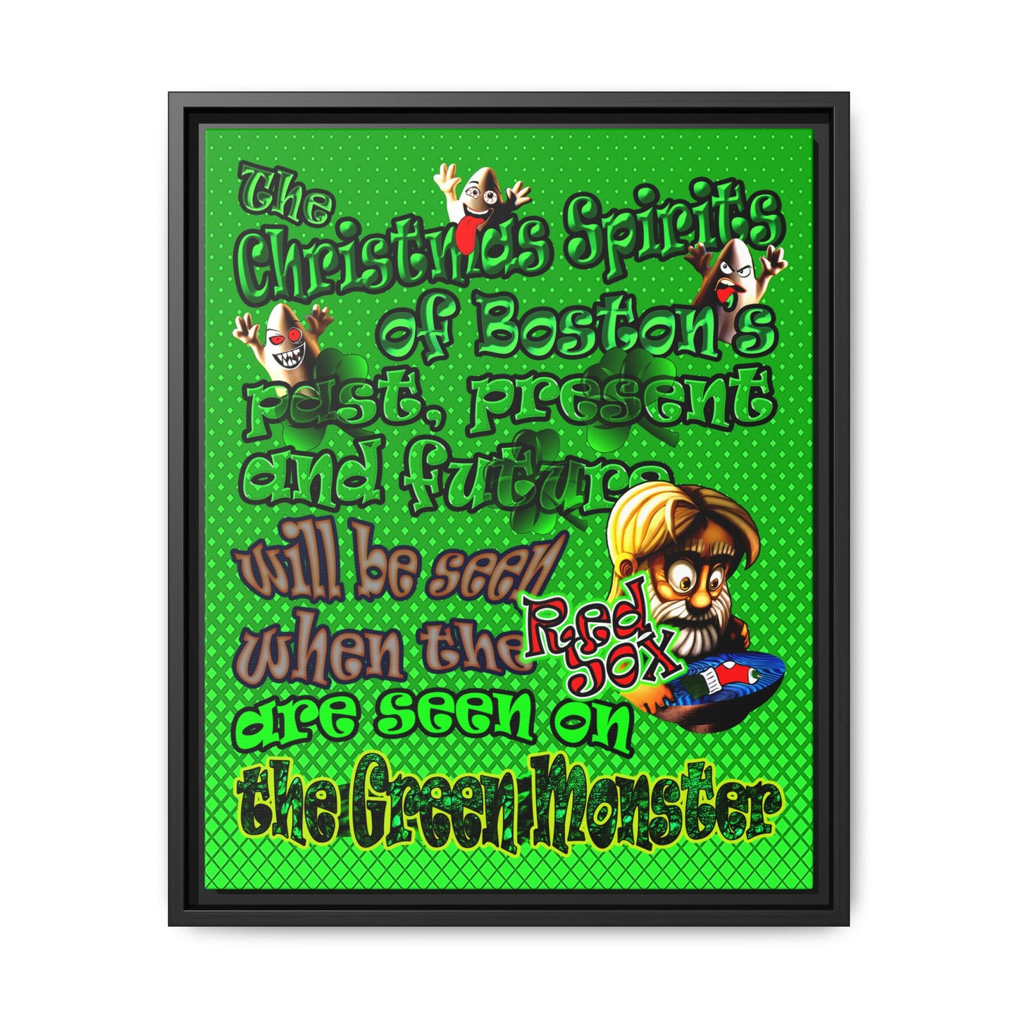 christmas spirits of boston - framed canvas art (logo green)