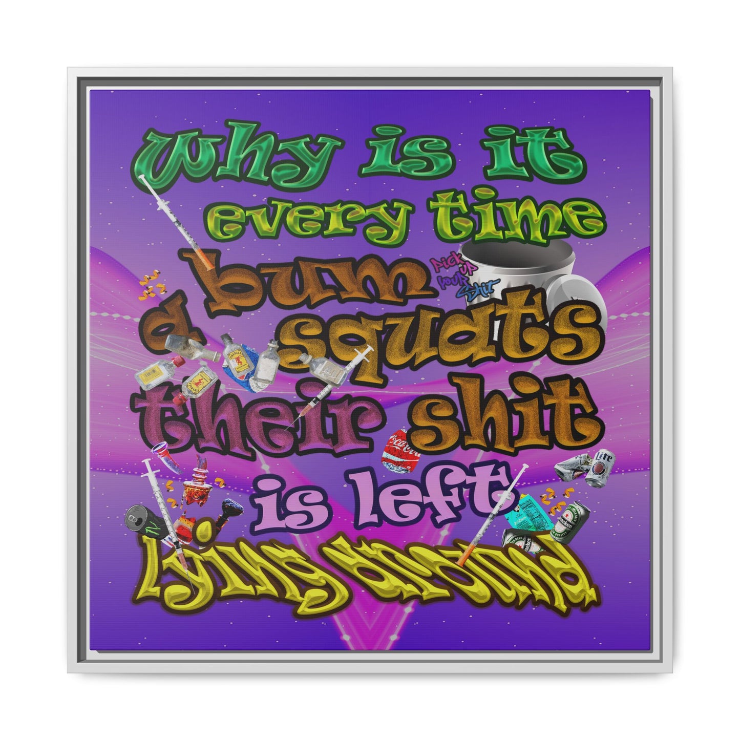 the bum's shit - framed canvas art (purple-pink wave)
