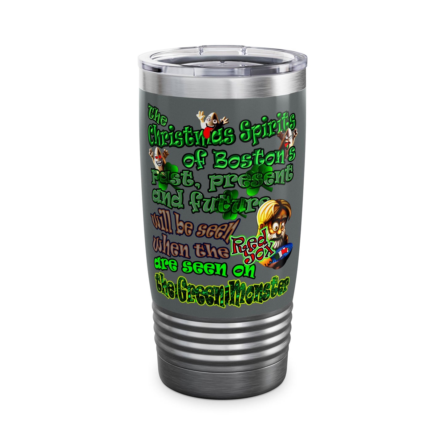 christmas spirits of boston - Ringneck Tumbler, 20oz (dark grey)