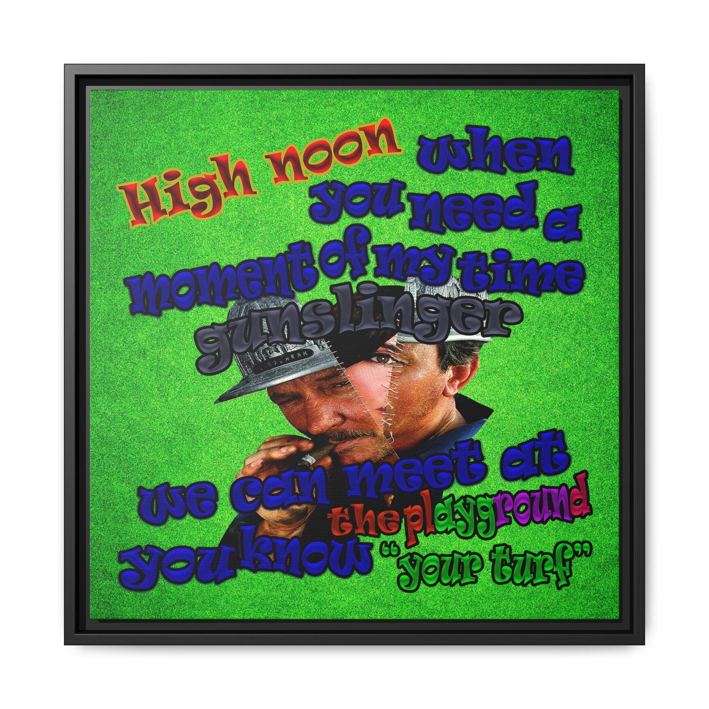 high noon - framed canvas art (green turf)