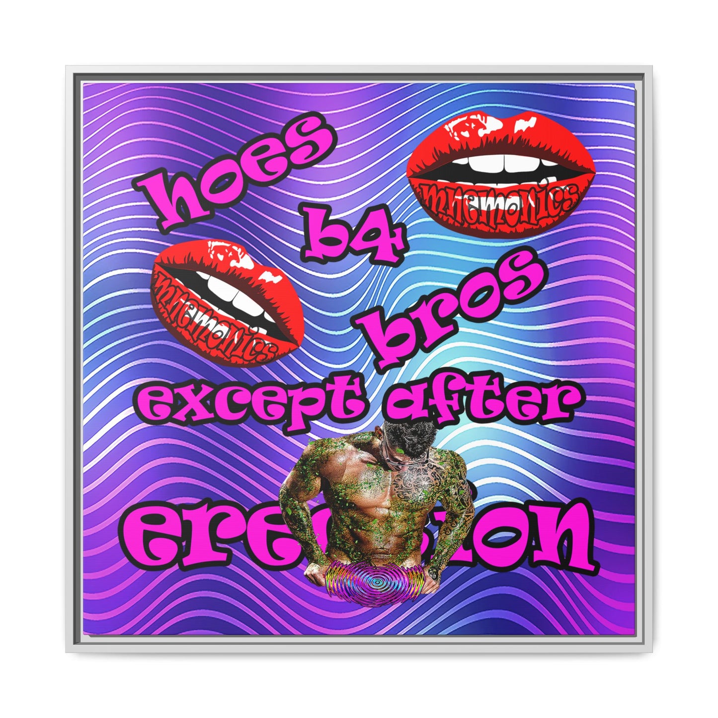 hoes b4 bros - framed canvas art (purple wave)