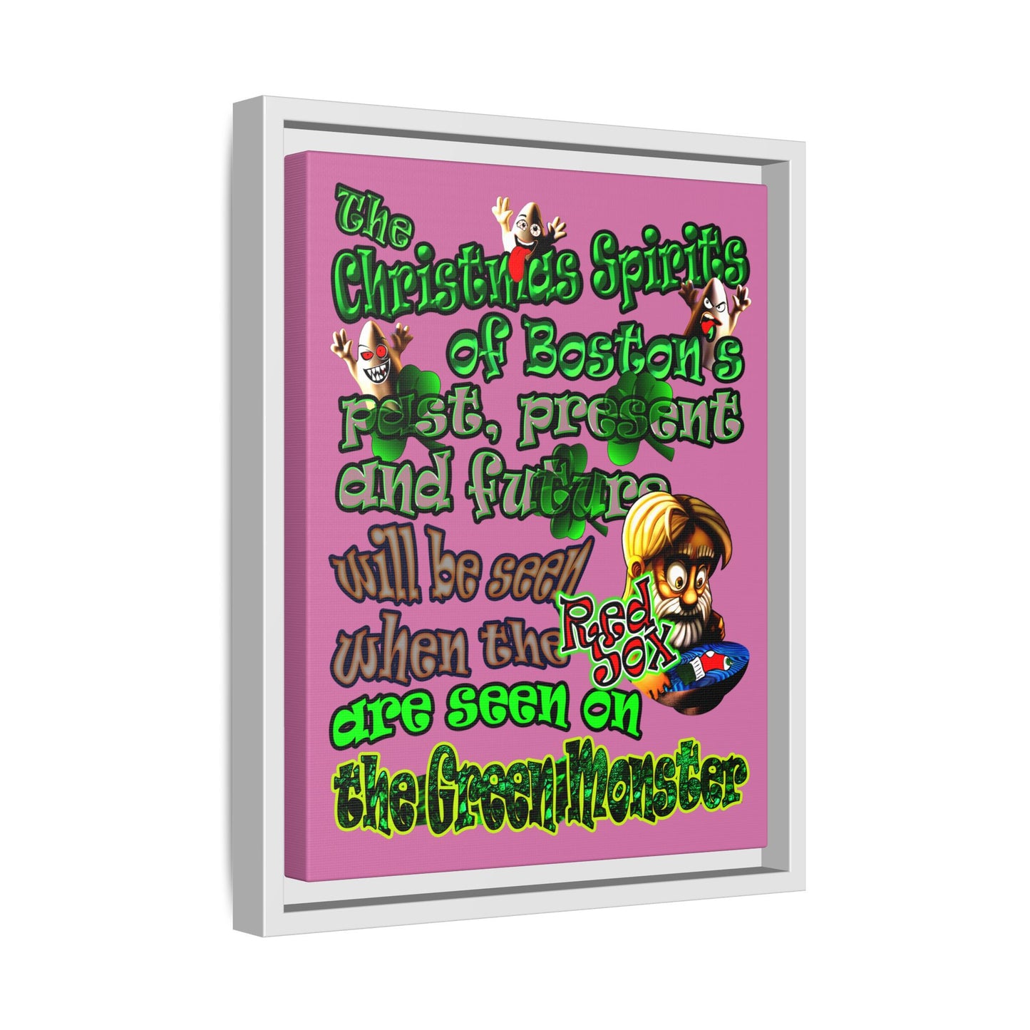 christmas spirits of boston - framed canvas art (light pink)