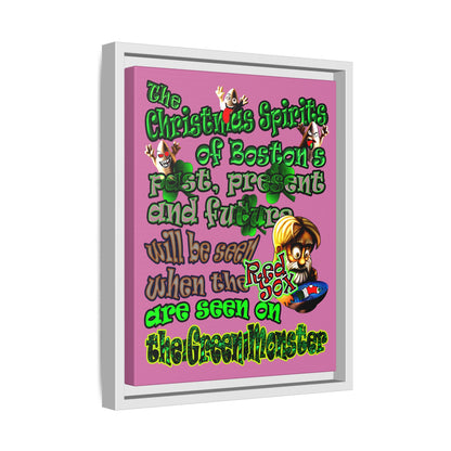 christmas spirits of boston - framed canvas art (light pink)