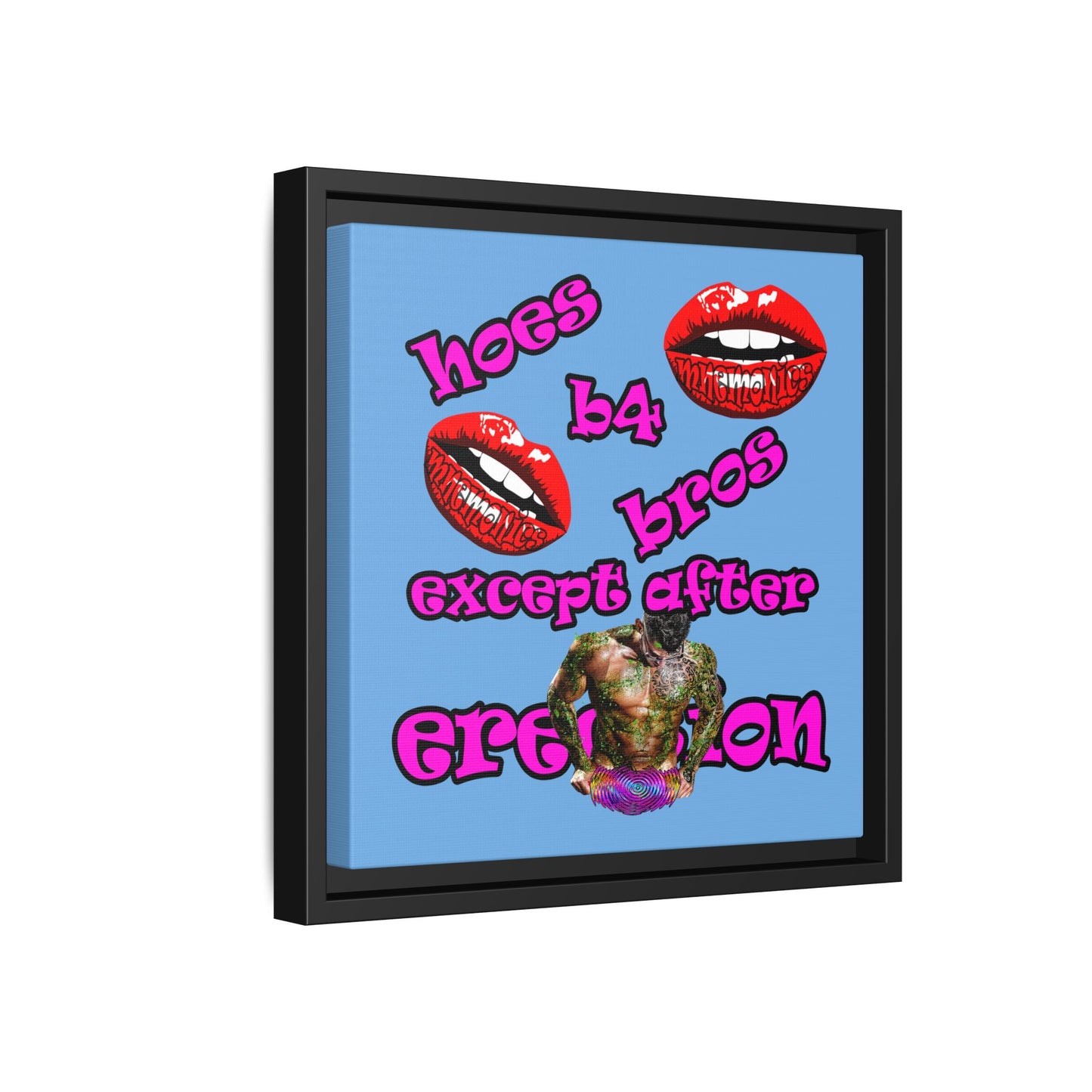 hoes b4 bros - framed canvas art (light blue)